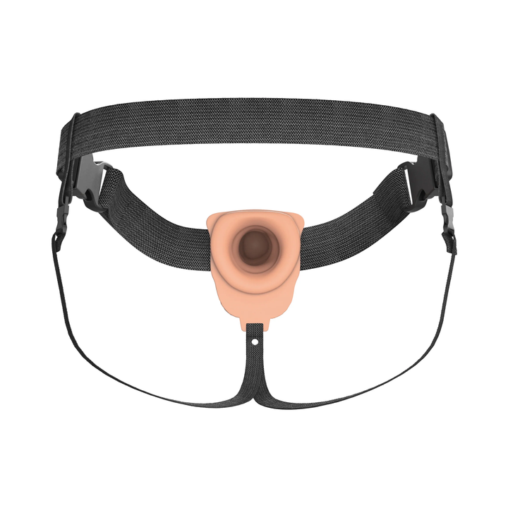 view of hollow interior from Fantasy X-Tensions Elite Vibrating Rechargeable Silicone Dual Density Hollow Strap-On 