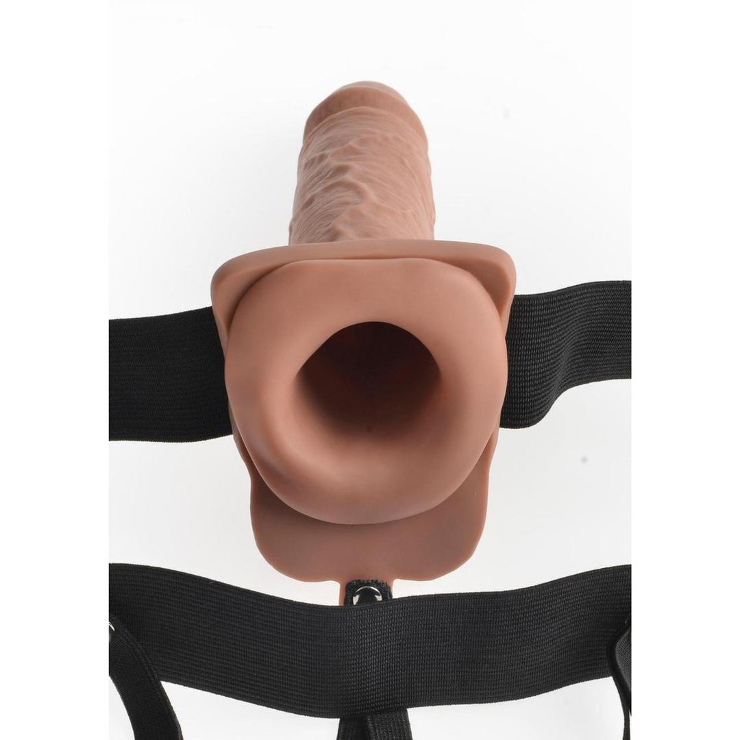 view of hollow interior from Fetish Fantasy Series Rechargeable Hollow Strap-On Dildo with Balls and Harness with Remote Control 7in 
