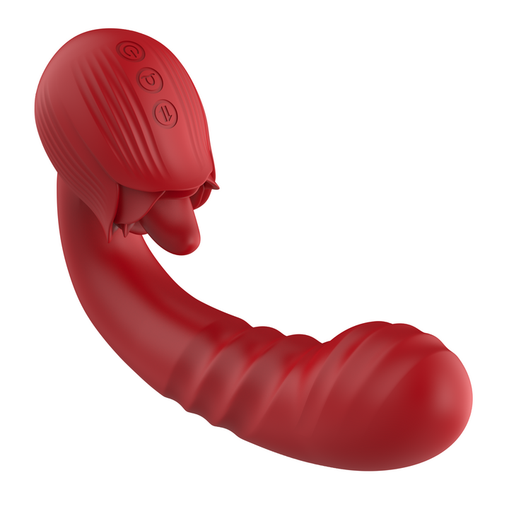 angled top view of rippled thruster from rose thrusting licking vibrator 