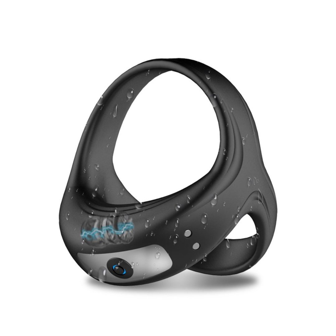 waterproof Vibrating Dual Cock Ring view of power button 