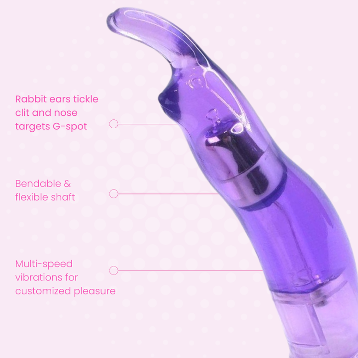 Rabbit ears tickle clit and nose targets G-spot, Bendable & flexible shaft, and Multi-speed vibrations for customized pleasure