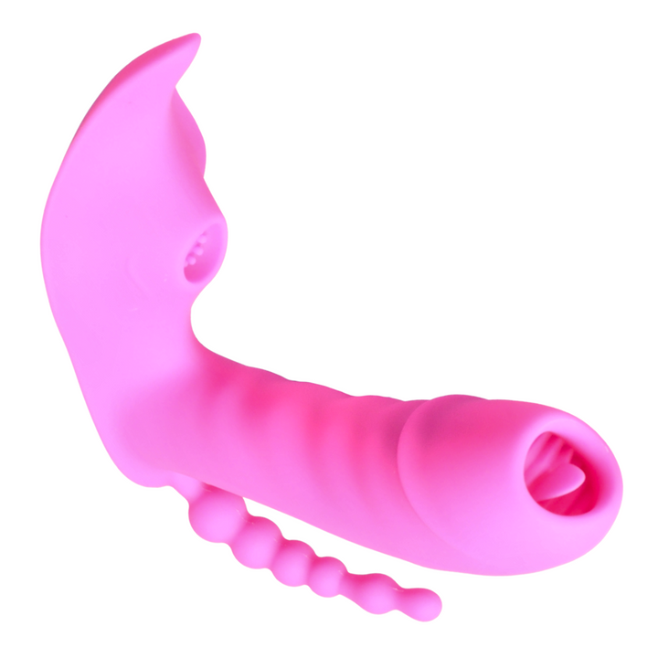 view of licker angled from Sweet Sex Body Candy Silicone Rechargeable Stimulator with Remote Control - Magenta 
