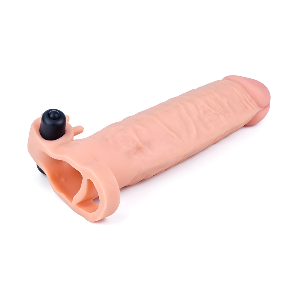 Vibrating 2 inch Penis Extension laying on its side 