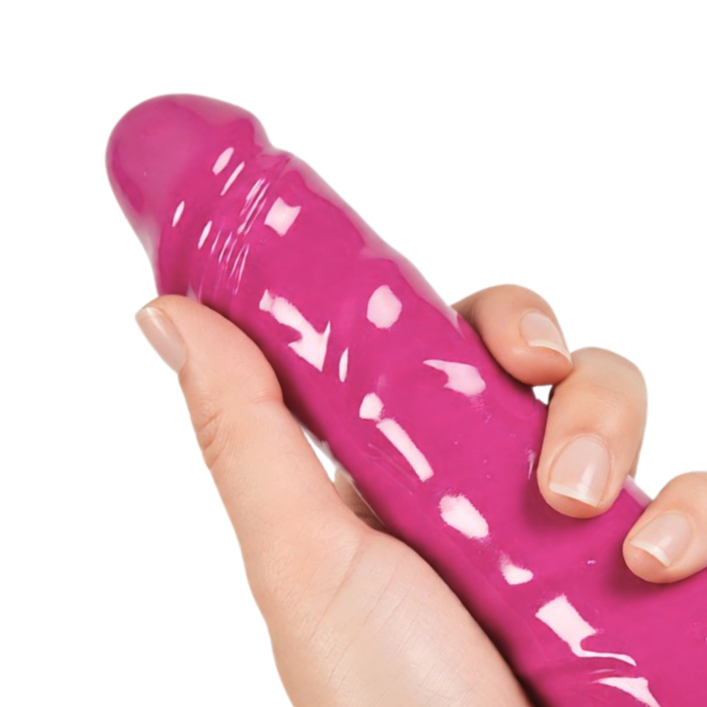 close up of hand holding 8 Inch Realistic Vibrating Dong 