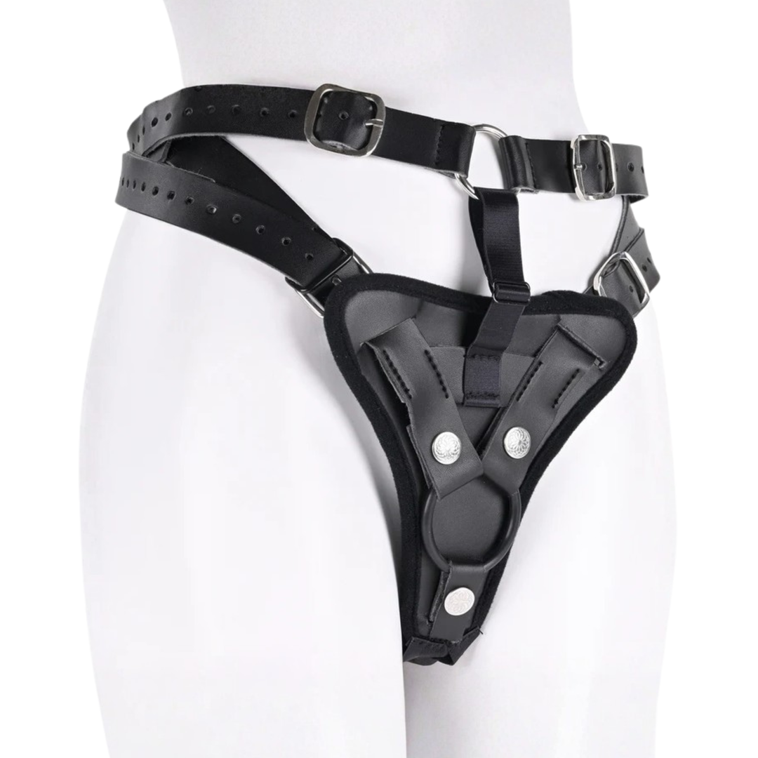 angled side view of Sportsheets Aurora High Waisted Strap-On on a mannequin 