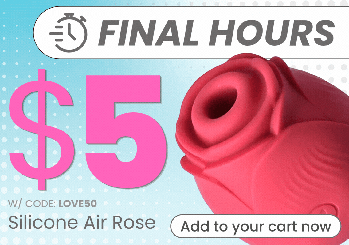 GIF of red silicone air rose that's $5 with FINAL HOURS text flashing and an Add to your cart CTA