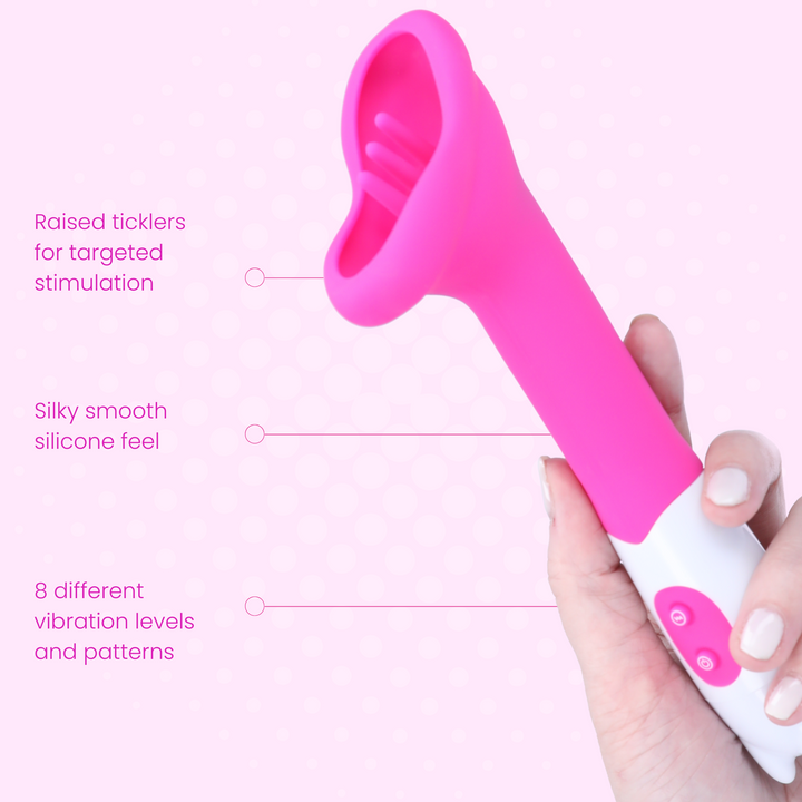 Raised ticklers for targeted stimulation, silky smooth silicone feel, 8 different vibration levels