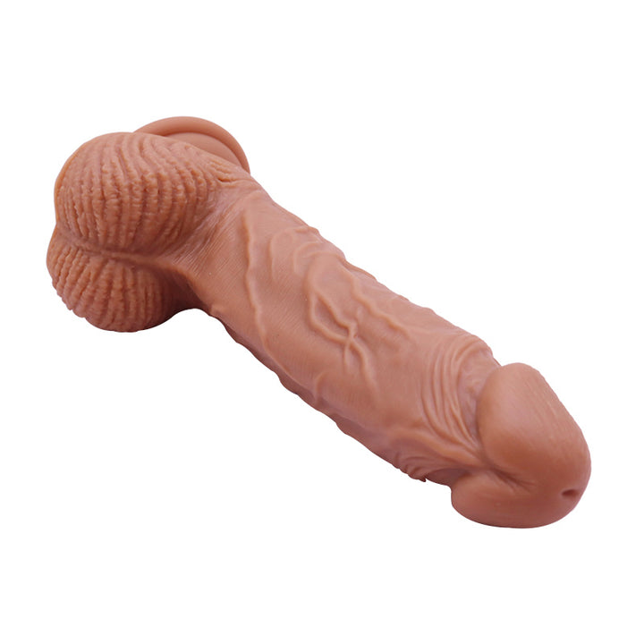 8.5 Inch Realistic Brown Silicone Dildo With Balls side view