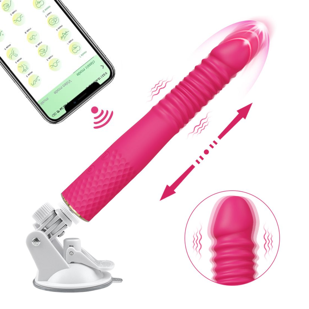 Thrusting and Vibrating Suction Cup Dildo attached to suction cup base 