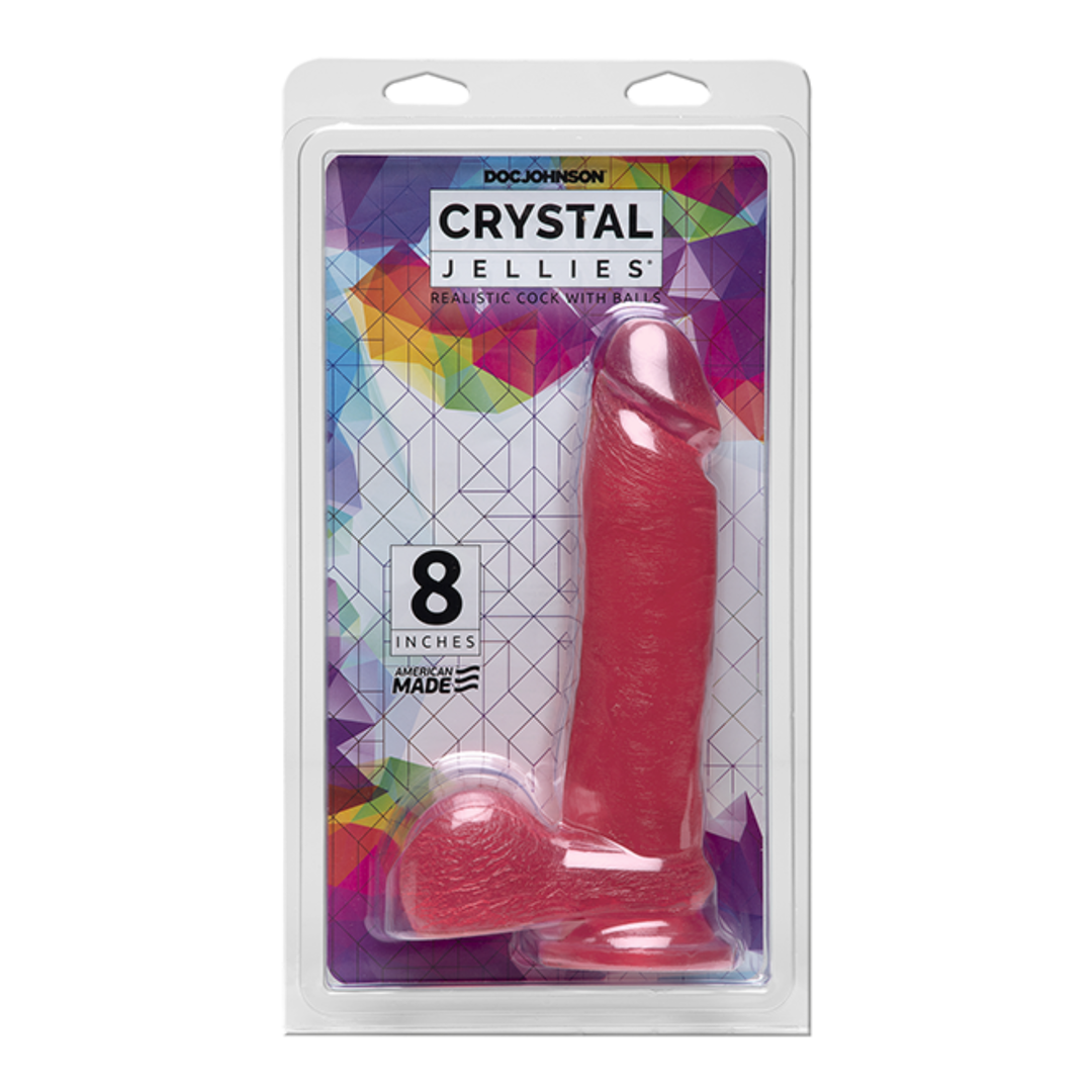 8 inch red pink Crystal Jellies Realistic Ballsy Cock inside packaging 