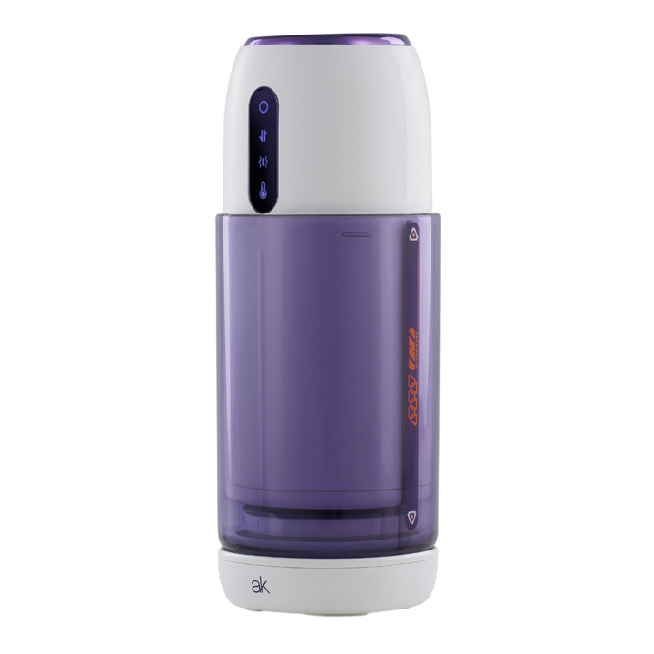 angled side view of Super Series Adjustable Length Masturbator - Thrusting, Warming & Vibrating
