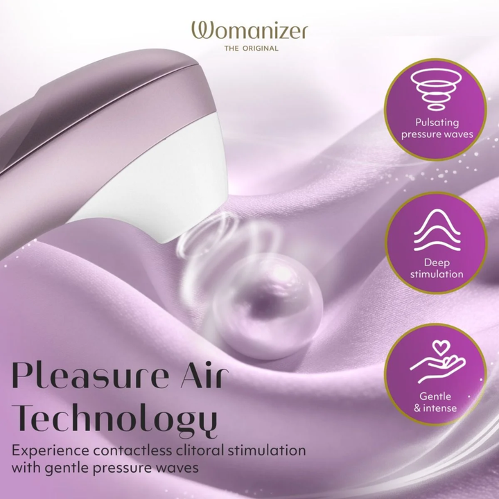 Womanizer Pro Rechargeable Silicone Air Pulse Clitoral Vibrator product features experience contactless clit stimulation 