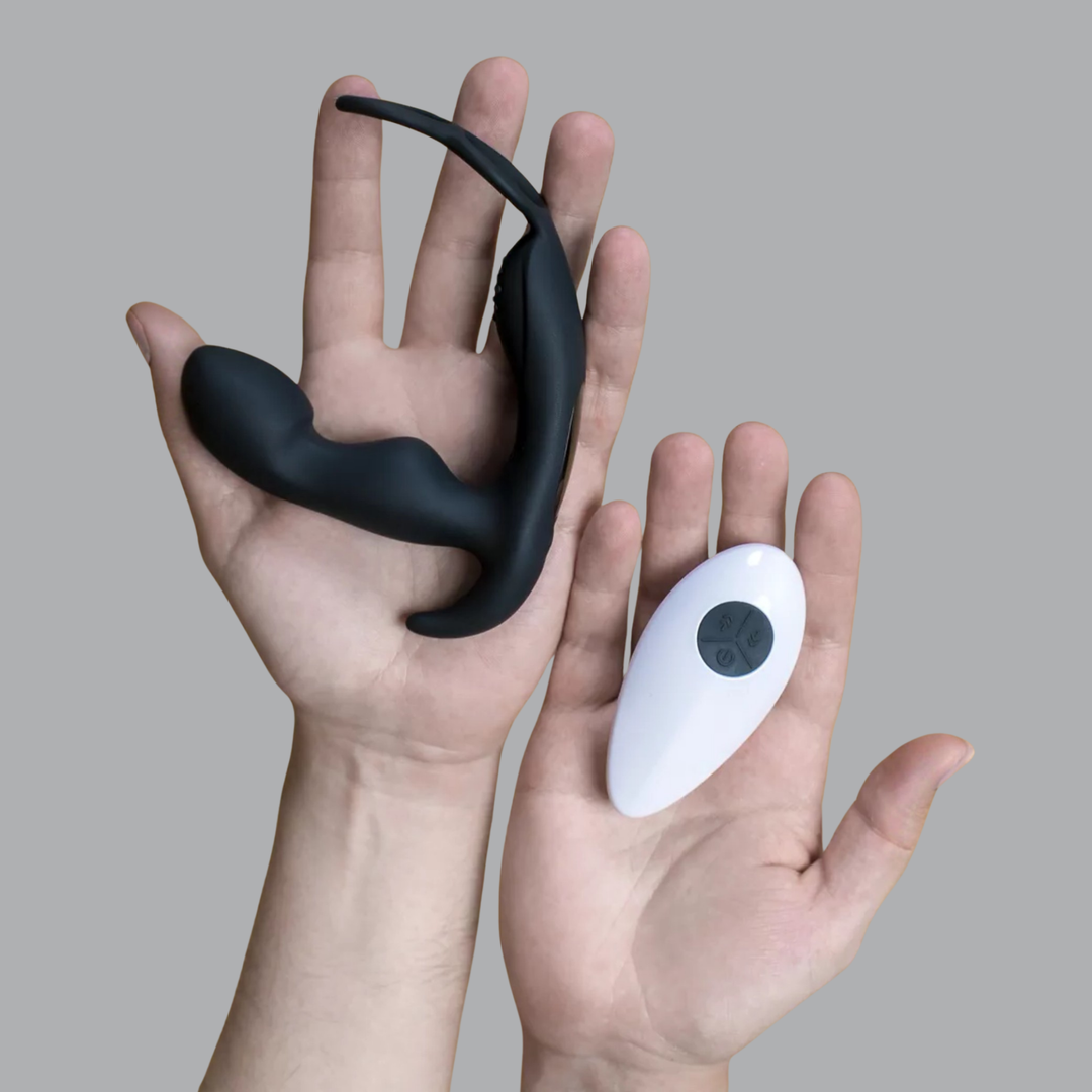 hands holding Prostate Curve Dual Ring - Remote Control Vibrating Prostate Massager 