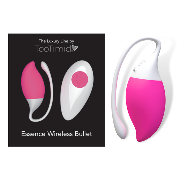 Essence Wireless Remote Control Bullet Vibrator as seen next to packaging