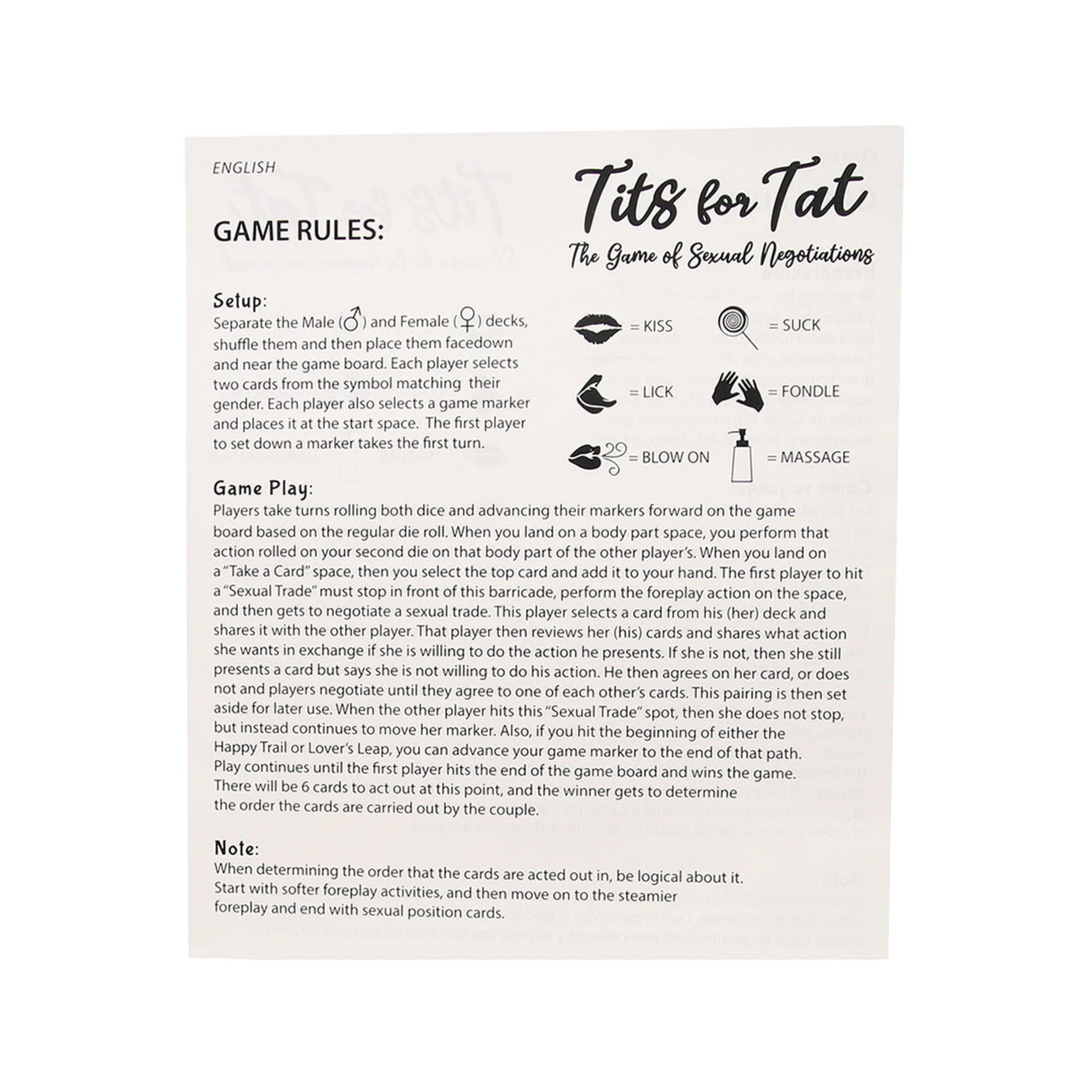 game rules for Tits for Tat Couples Game 