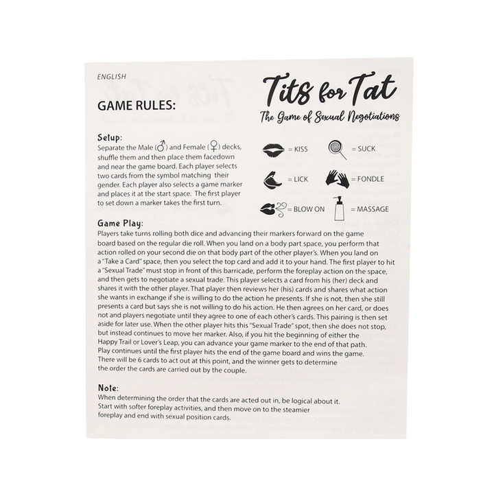 game rules for Tits for Tat Couples Game 