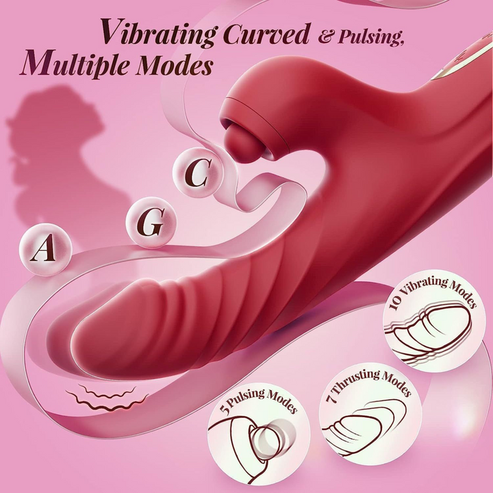 Vibrating curved & pulsing multiple modes. 5 pulsing modes, 7 thrusting modes, 10 vibrating modes. 