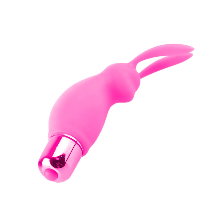 angled view of bunny from pink Neon Silicone Vibrating Couples 3 Piece Kit from Pipedream 