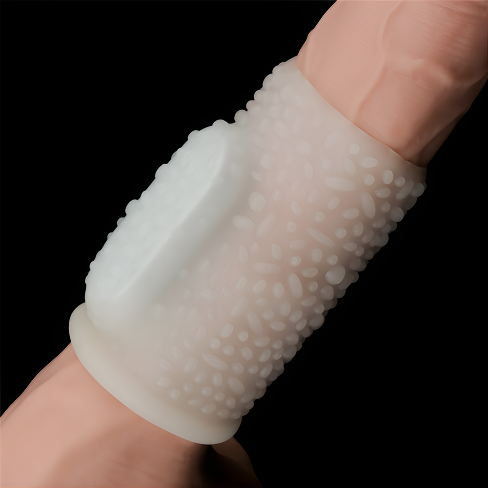 close up of textured Vibrating Drip Knights Ring as seen on a dildo 