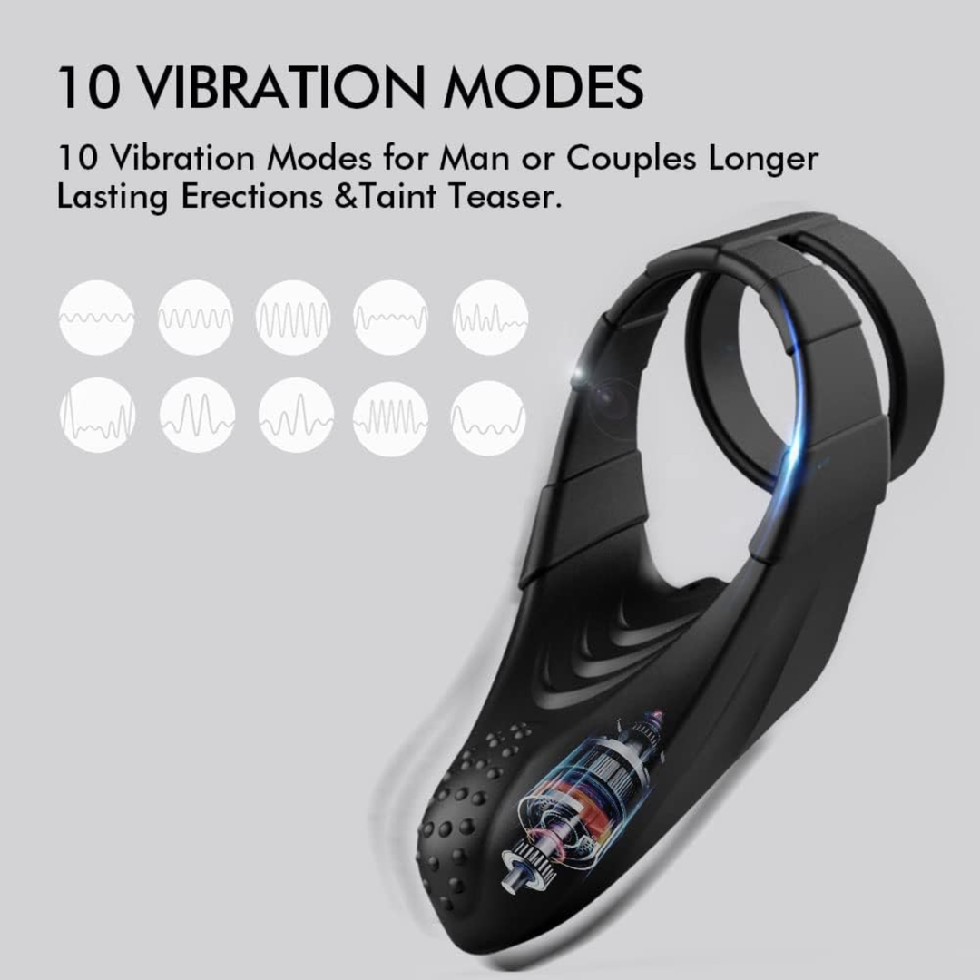 Sperm Locking Dual Cock Ring with Taint Teaser 10 vibration modes 