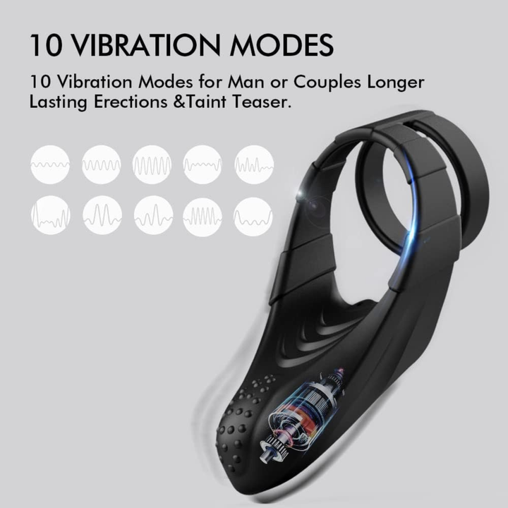 Sperm Locking Dual Cock Ring with Taint Teaser 10 vibration modes 