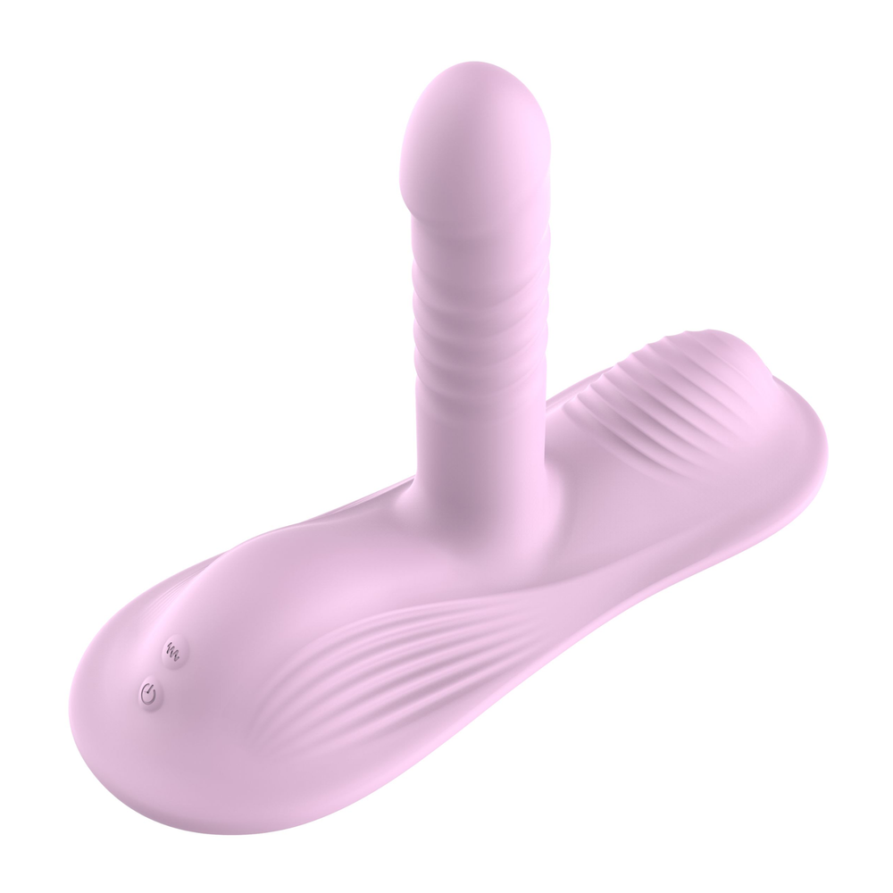 view from bulbous tip of shaft Thrusting Hands-free Vibrator 