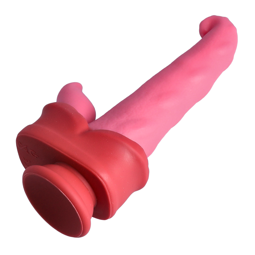 double tongue Thrusting, vibration dildo with remote control  from tootimid angled view from suction cup base 
