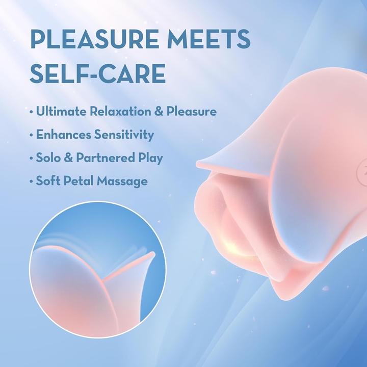 pleasure meets self-care ultimate relaxation and pleasure, enhances sensitivity, solo and partnered play, soft petal massage, Blush collection Kissing Rose Rechargeable Silicone Clitoral Stimulator