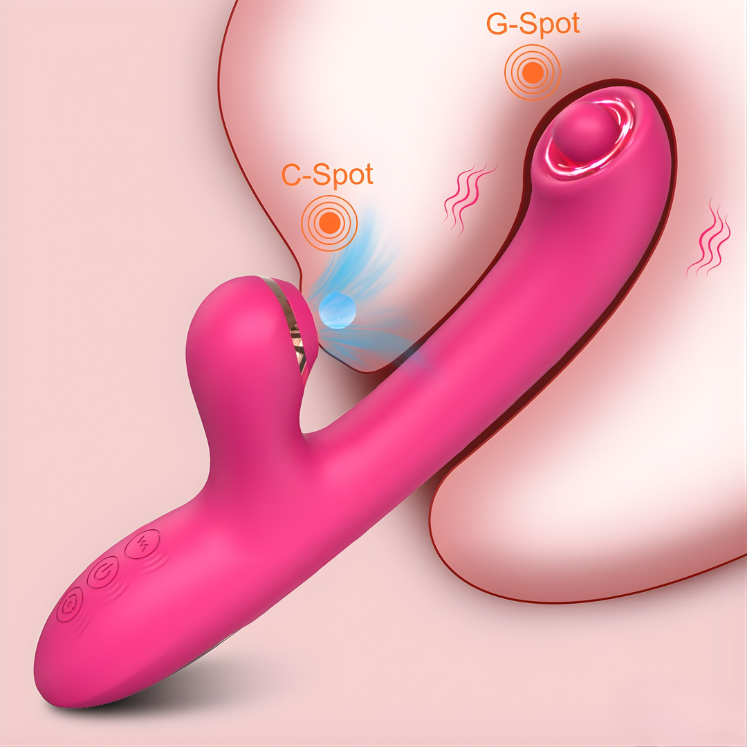 depiction of how Pinpoint G-Spot Rotating Clit Suction Dual Action Vibrator is used 