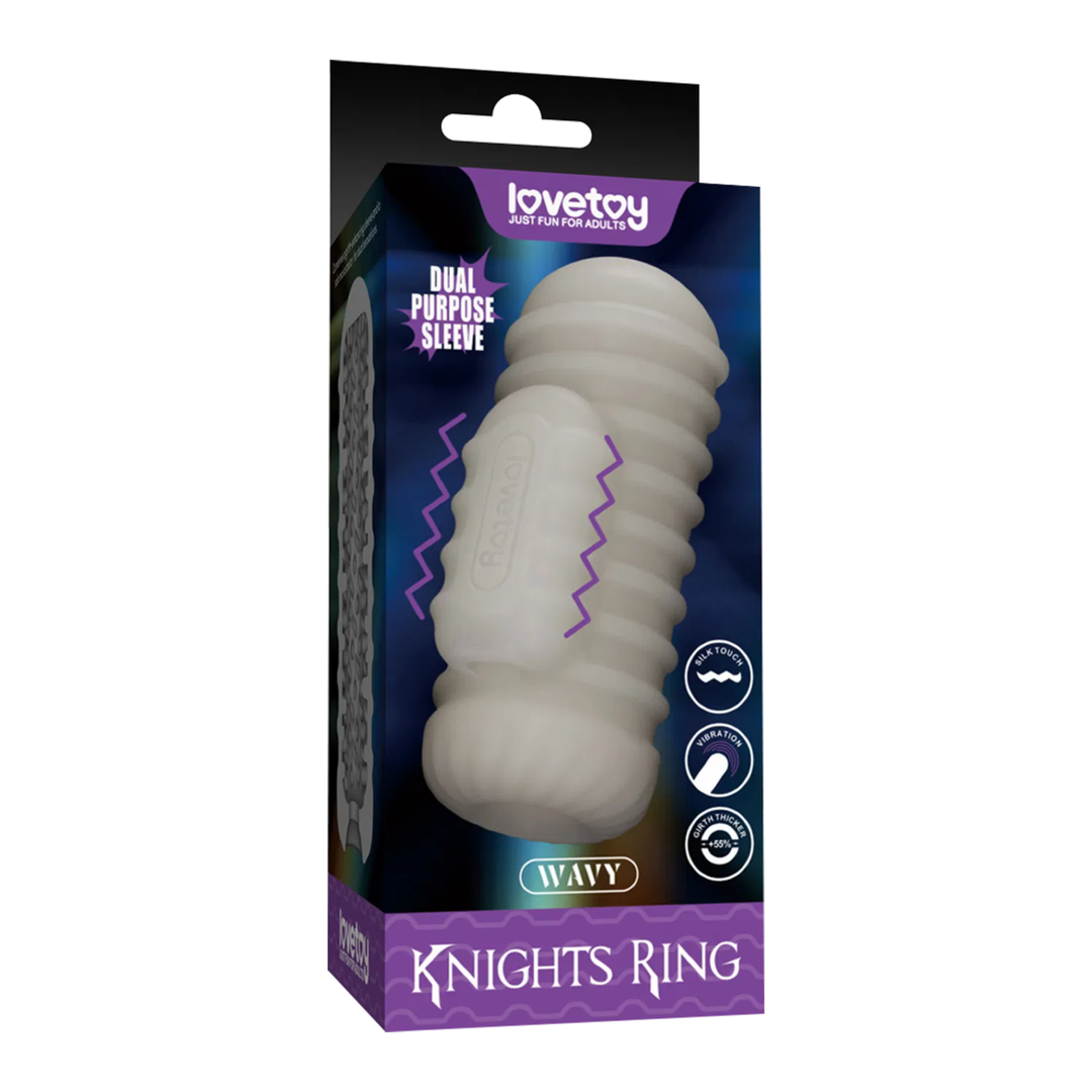 Knights Ring Vibrating Dual Purpose Sleeve-Wavy as seen inside of packaging 