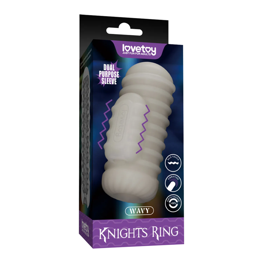 Knights Ring Vibrating Dual Purpose Sleeve-Wavy as seen inside of packaging 