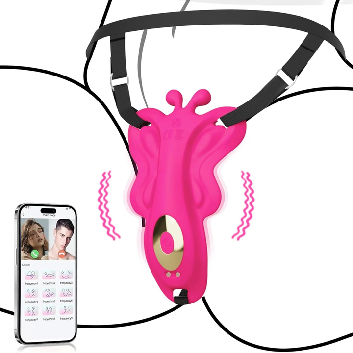 drawing of Wearable Butterfly Vibrator with Harness as seen with app 