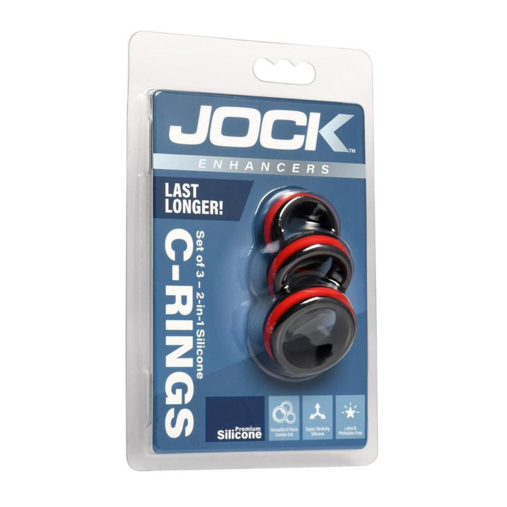 Jock Enhancers 2-in-1 Silicone Cock Ring Set as seen inside of packaging 