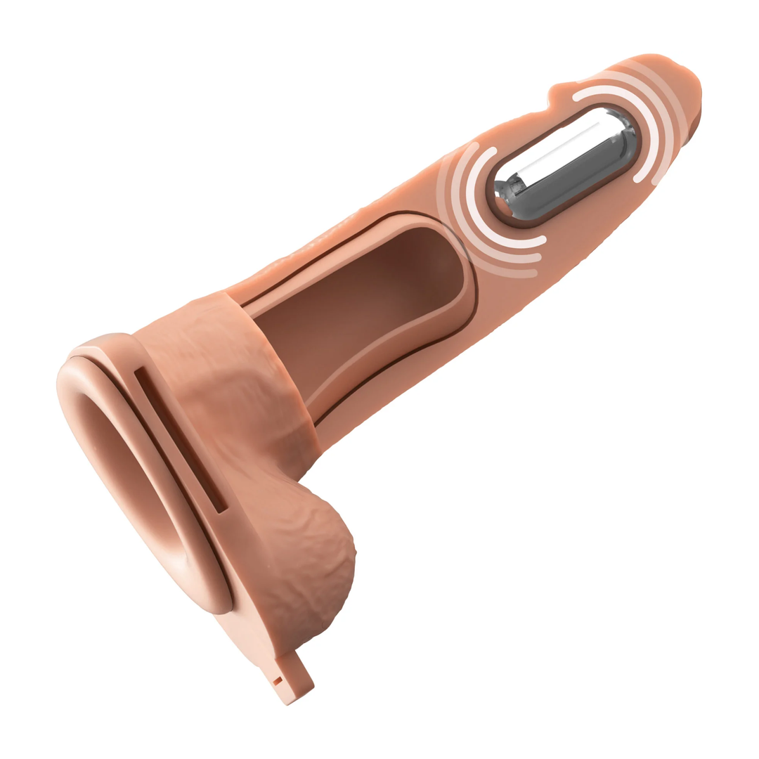 Fantasy X-Tensions Elite Vibrating Rechargeable Silicone Dual Density Hollow Strap-On split in half to show interior 