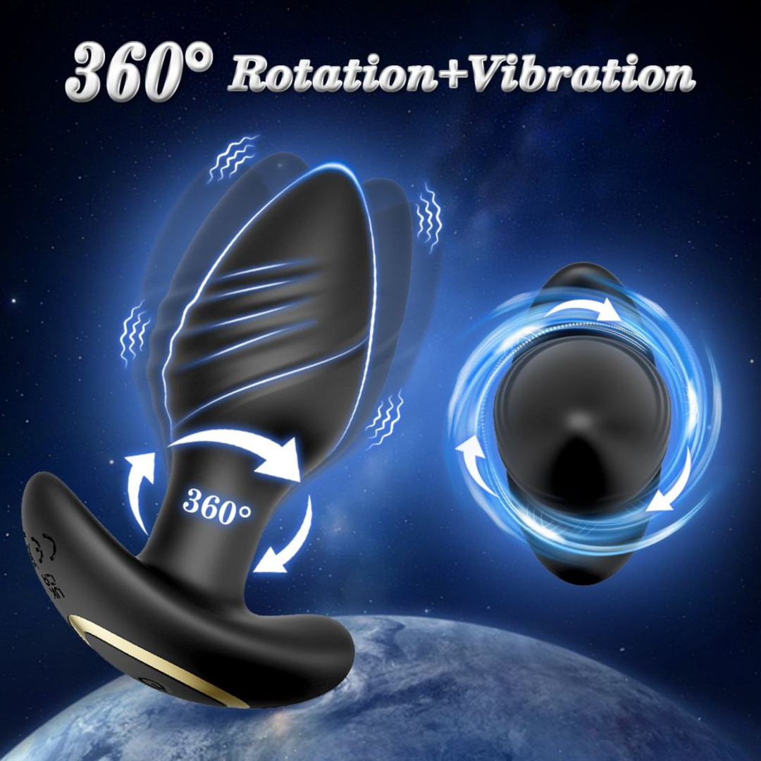 360 degree rotation for matte black Vibrating and Rotating Butt Plug