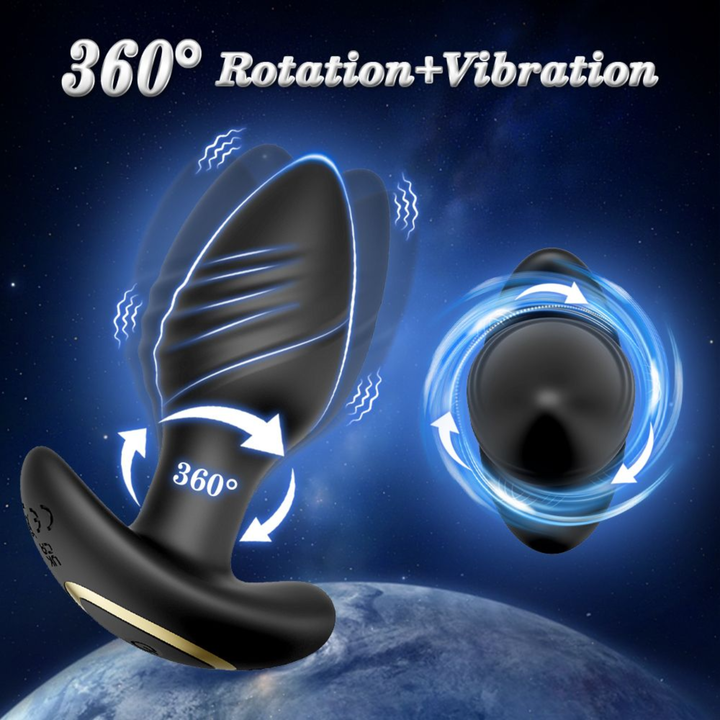 360 degree rotation for matte black Vibrating and Rotating Butt Plug