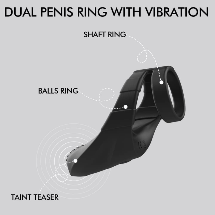 dual penis ring with vibrations Sperm Locking Dual Cock Ring with Taint Teaser 