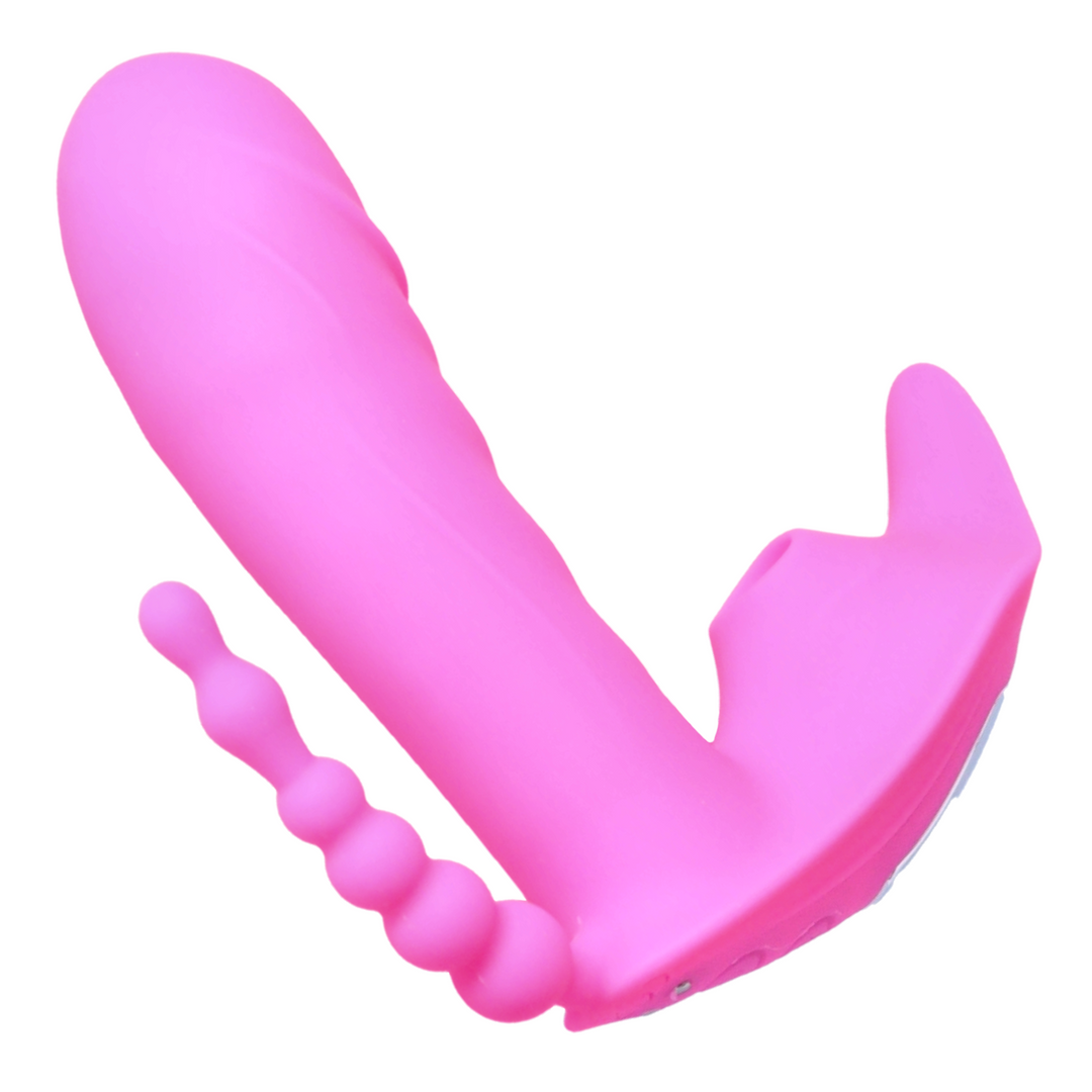 view of veined shaft from Sweet Sex Body Candy Silicone Rechargeable Stimulator with Remote Control - Magenta 