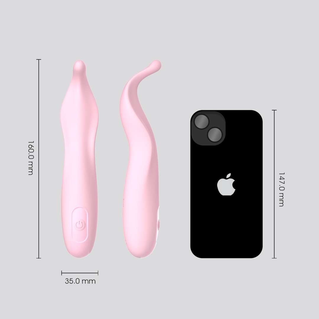 dimensions of Pique Pinpoint Clit Vibe next to phone for reference 