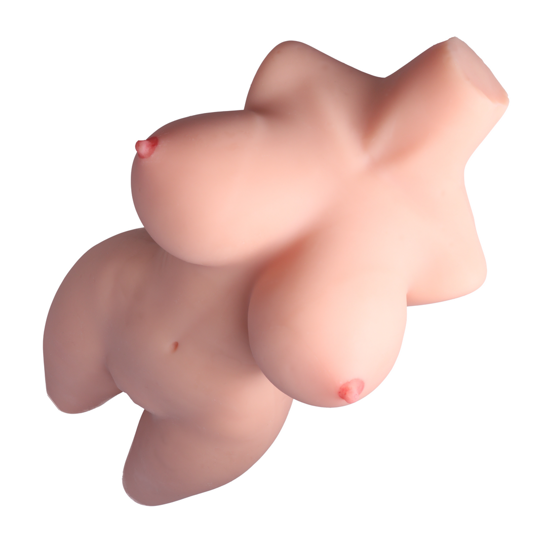 top view of breasts from TooTimid sex doll in beige cute pink nipples 