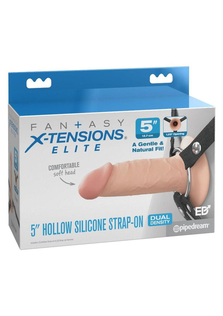 Fantasy X-Tensions Elite 5” Hollow Silicone Strap-On packaging on a white background