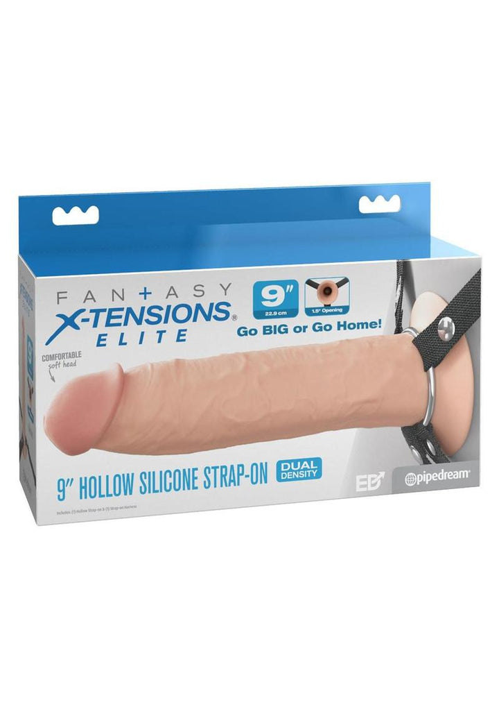 Fantasy X-Tensions Elite 9” Hollow Silicone Strap-On packaging on a white background
