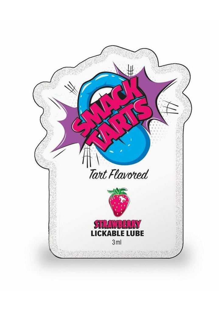 Strawberry flavored lickable lube packaging with 'Smack Talkz' branding on a white background.