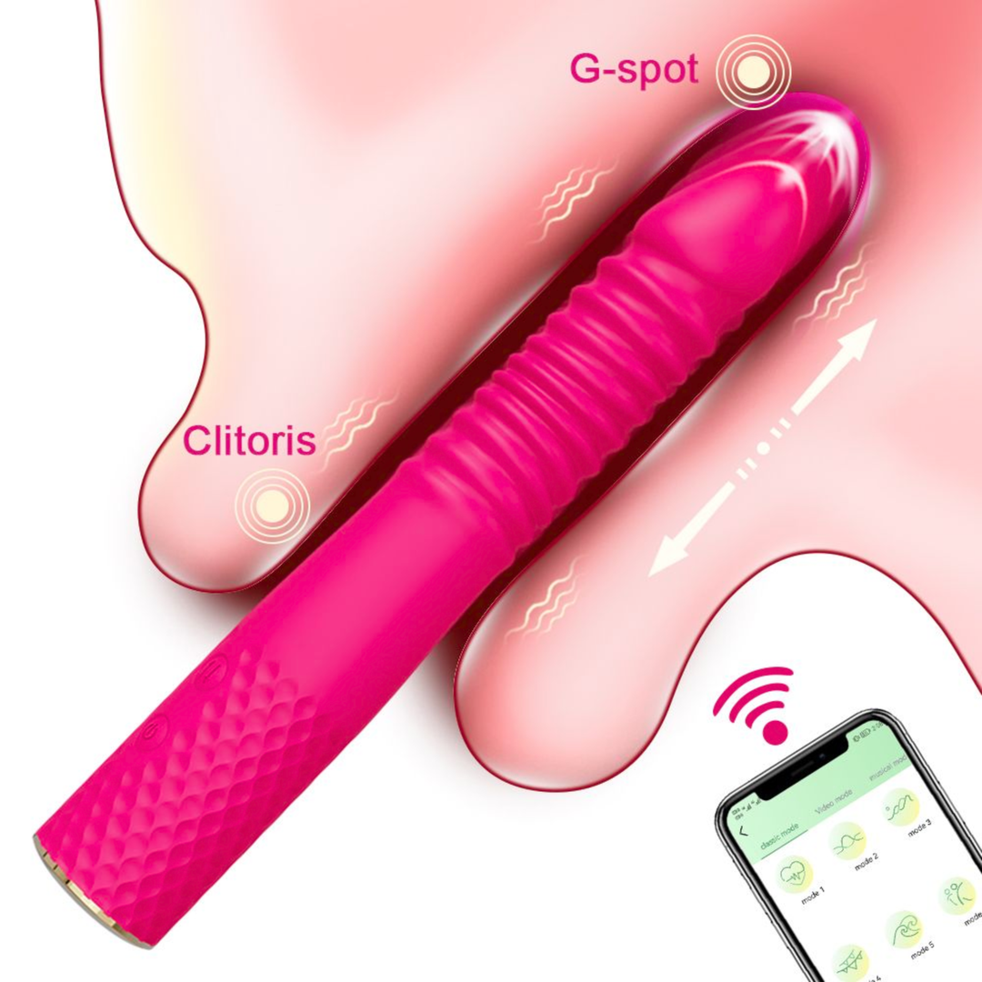 Thrusting and Vibrating Suction Cup Dildo stimulates g-spot 