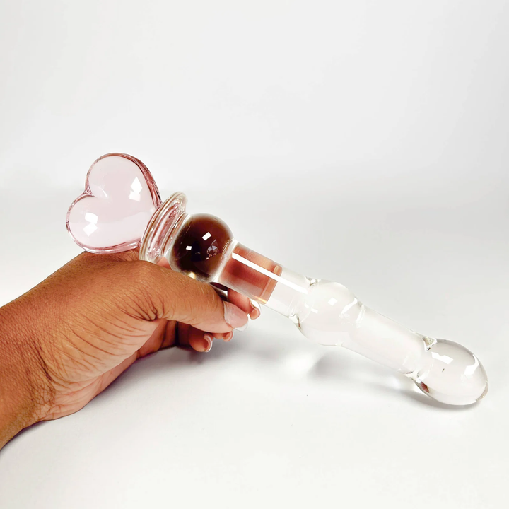 Heart Shape Crystal Massager wand dildo hand holding flat 