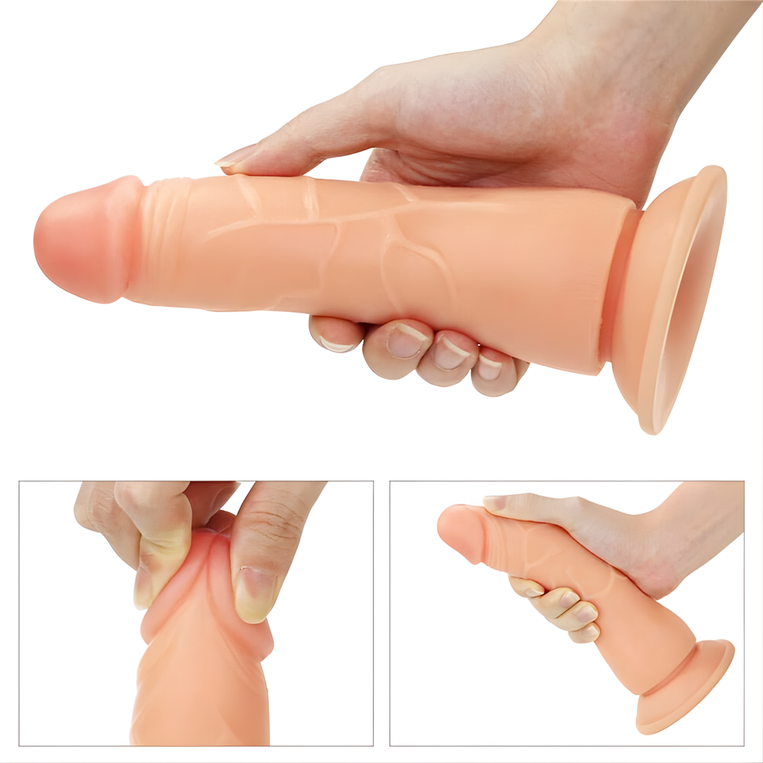 three different photos of hand holding INGEN 7.5 Inch Easy Strapon Set 