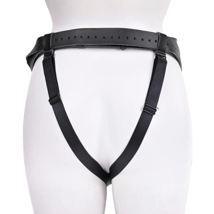 backside of Aurora High Waisted Strap-On Harness By Sportsheets on a mannequin 