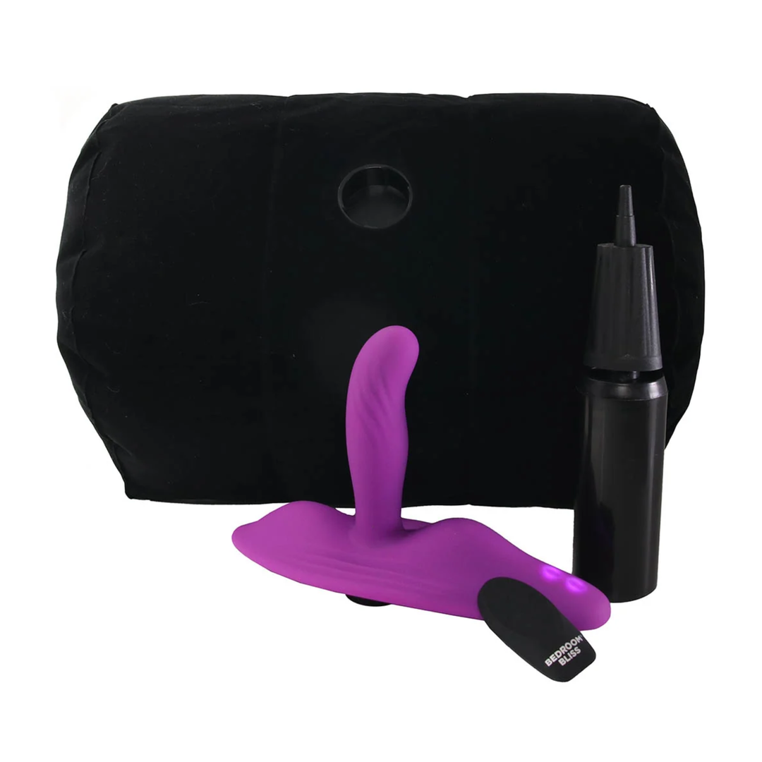 product contents of Bedroom Bliss Love Rider Vibrating Cushion with pump 