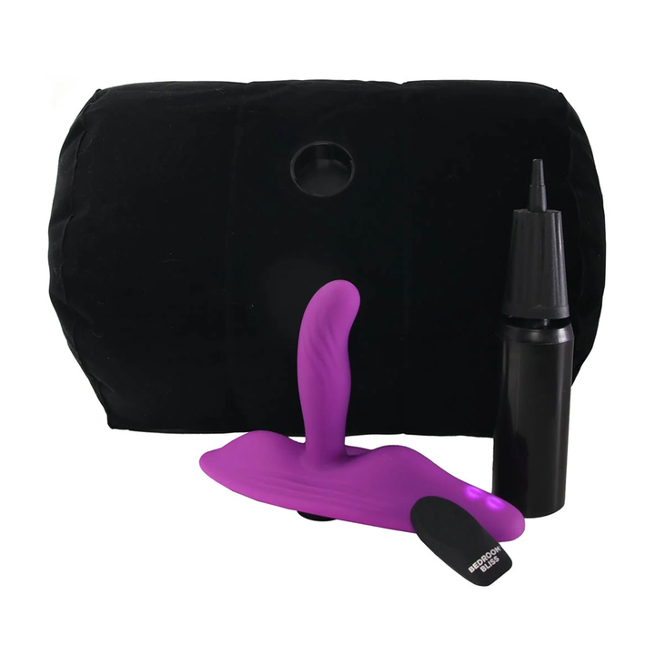 product contents of Bedroom Bliss Love Rider Vibrating Cushion with pump 