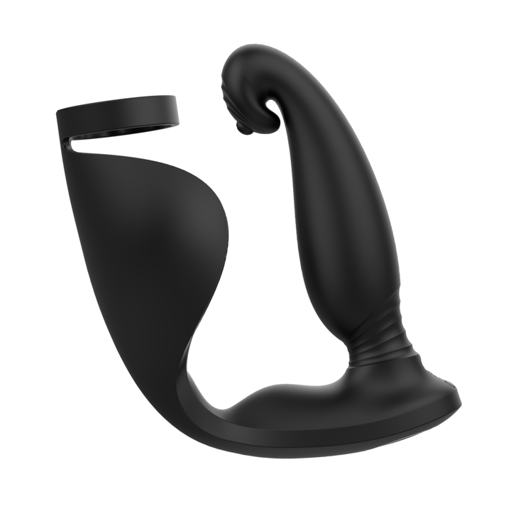 side view of Vibrating Cock Ring plus P-Spot and Ball Stimulator bent 